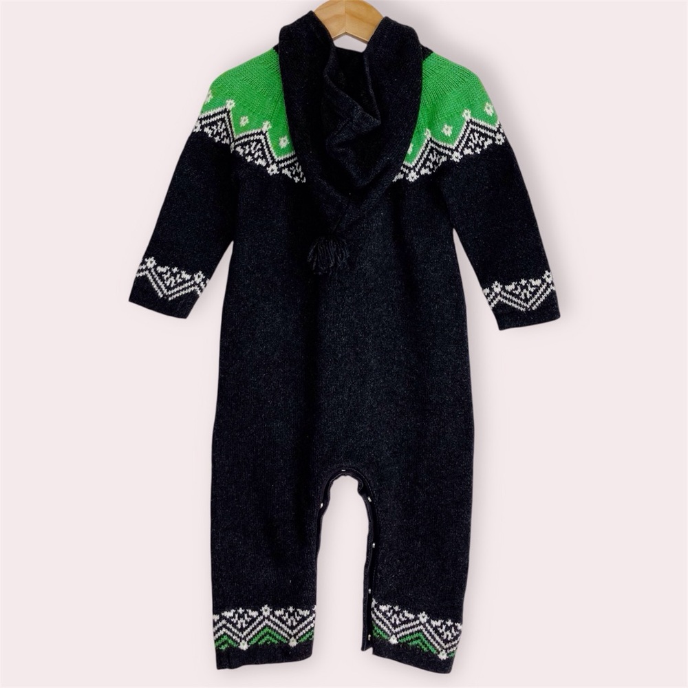Hanna Andersson one piece winter outfit charcoal grey & green romper 18-24 month - Picture 2 of 10